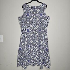 Talbots Womens 1X Edie Knit Fit & Flare Dress Pink Purple Geometric Sleveless